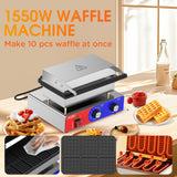 HTTSICHI Square Waffle Maker - Commercial Waffle Iron w/Non-stick Baking Pans, 550 ℉ Temperature and Timers, 1550W Hotel Waffle Machine