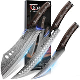 SYOKAMI Butcher Knife Set, 3 PCS Kitchen Knives Set for Cutting, Meat Cleaver Chef Knife Set, Japanese Style High Carbon Steel Knives Set, Chopping & Slicing & Boning for Home and BBQ, Ideal for Gift