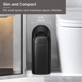 EKO Astro Slim Sensor Trash Can, 10L / 2.6 Gallon Touchless Garbage Bin with Soft-Close Retractable Wing Lid, Motion Sensor Stainless Steel Trash Can for Bathroom and Office, Waterproof, Black
