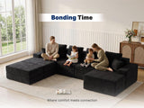 Living&Giving 128" U-Shaped Cloud Sectional Couch for Living Room, Cloud Boneless Couch-No Assembly with Reversible Chaise, Customizable 4-Seat Modular Sectional Sofa with 3 Ottoman, Black