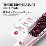 Beautigo Ionic Hair Straightener Brush, Professional Corded Straightening Comb with 3 Temps, 20s Fast Heating & Anti-Scald, Portable Hair Styler for Silky Shine, Rose Gold