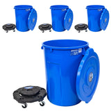 Blue 44 Gallon Trash Can Set (Trash Can, Quiet Dolly, and Reinforced Lid), Construction Grade