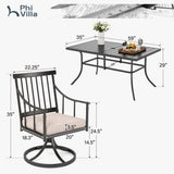 PHI VILLA 7 Piece, Outdoor Dining Set, 59"x36" Table, Umbrella Hole, Black