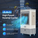 Bonnlo 9000 CFM Commercial Swamp Cooler, 3-In-1 Portable Evaporative Air Cooler, Cooling Fan with 34.3 Gal Water Tank, 3 Speeds, 4 Ice Packs for Outdoor Use