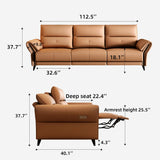 NessCarst 112.5" Dual Motor Power Reclining Sofa, Orange Faux Leather Couch
