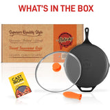 NutriChef 12-Inch Cast Iron Skillet w/Lid - Pre-Seasoned, Oven Safe, Nonstick, Cool-Touch Silicone Handle, For All Cooktops - NCCI12
