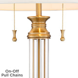 Vienna Full Spectrum Rolland Traditional Table Lamps 30" Tall Set of 2 Clear Glass Column Antique Brass Gold Off-White Fabric Drum Shade for Bedroom Living Family Room Bedside Nightstand House Home