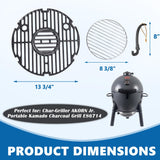 SafBbcue Round Cast Iron Grill Grate for Char-Griller AKORN Jr. Portable Kamado Charcoal Grill and Smoker Replacement Parts, Charcoal Grate for Kamado Akorn E86714 Grills Accessories, with Grid Lifter