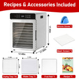 Food Dehydrator with 10 Stainless Steel Trays, 800W Commercial Dehydrator with 194℉ Temperature Control & 24H Digital Timer, Low Noise, 4 Presets, for Jerky, Herbs, Yogurt, Dog Treats