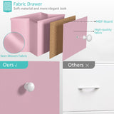 BOLUO Changing Table Dresser with 6 Fabric Drawers, Baby Dresser with Changing Table Top Diaper Changing Station with Storage for Nursery Modern Pink