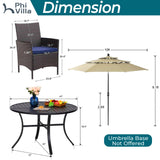 PHI VILLA 5pc Patio Dining Set with Umbrella, Round Table, Rattan Chairs