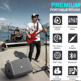 200W High-Power Karaoke Machine with 5-Channel Mixer, Premium Voice Amplifier/PA System, Portable Bluetooth Speakers with 2 Wireless Mics for Busking, Party, Outdoor, Classroom, Singing, Guitar Amp