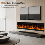 50 inch Electric Fireplace, Ultra-Thin Electric Fireplace Inserts, Ultra-Narrow Frame, Wall Mounted and Recessed Fireplace, Log & Crystal, Touch Screen & Remote Control, 1500W