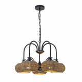 Modern Farmhouse Rustic Chandelier Coastal Boho 5-Light 16 in. Matte Black Hanging Ceiling Light for Living Room, Foyer with Seagrass Shade