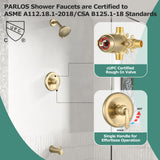 PARLOS Shower System, Brushed Gold Shower Faucet Set with Tub Spout(Valve Included), 5-Setting Mode Shower Head and Tub Spout with Diverter, Multi-Function Wall Mounted Shower Bathtub Combo, 1436908