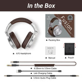 Bluetooth Over Ear Headphones, Wireless Headphones w/ 72H Playtime, Hi-Res, 3.5mm/6.35mm Wired Audio Jack-Silver OneOdio