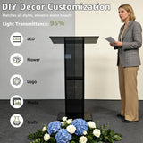 Acrylic Podium Stand, 47" Church Pulpit with Double Storage Shelves, 12mm Ultra-Thickened Clear Lectern for Teacher Classroom