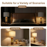 KIVDITZO 27.5" Rustic Living Room Table Lamps Set of 2 with Night Light, Leather Table Lamps with USB A+C Ports for Bedroom, Bedside Lamp with Linen Shade for Office Bedroom Nightstand(Bulb Included)