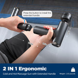 Emicool Massage Gun with Heat and Cold, 2 in 1 Portable Mini Muscle Massager with Extended Handle, Handheld Electric Percussion Deep Massager Tissue Massage Gun for for Home Gym