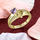 Oseew Personalized 10k gold 2 Birthstones Ring for Women Mother's Ring Personailzed 14k yellow gold Birthstone Ring Family Rings Mom Jewelry Mother Daughter Rings with 2 Birthstones(Yellow Gold)