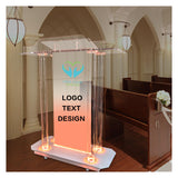 Transparent LED Acrylic Podium with Wheels and Vertical Reading Platform, 46" Lectern for Church and Classrooms