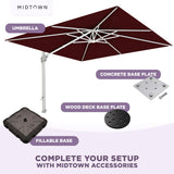 Midtown Umbrellas 10x10 Ft Outdoor Cantilever Patio Umbrella w/Sunbrella Black & White - Tilt 360° Rotate Offset Patio Umbrella, Deck Patio Umbrella, Backyard Umbrella & Garden Umbrella - Silver Frame