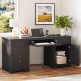 Office Desk with Lockable Drawers, Modern Computer Desk with File Drawer