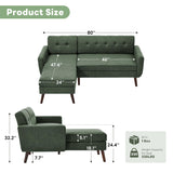 Tbfit L Shaped Couch Sofa, 80" W Mid-Century Modern Sectional Couches, 3 Seater Sofas with Wide Chaise Lounge, Button Tufted Upholstered Sectional Sofa for Living Room, Bedroom, Green