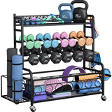 XXL-Dumbbell Rack Weight Rack for Dumbbells, VOPEAK Home Gym Storage Rack for Yoga Mat Kettlebells and Strength Training Equipment, Weight Storage Holder Stand Rack for Dumbbells with Wheels