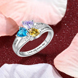 Oseew 10k Gold Personalized 3 Birthstones Rings for Women Personalized 2 Birthstones Rings 14k White gold Mother's Ring With 3 Names Mother Daughter Ring(White Gold)