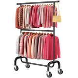 LZNIOZ Heavy Duty Clothes Rack, 78.35" Rolling Clothing Rack for Hanging Clothes with Lockable Wheels, 6-Level Adjustable Double Rod Garment Rack for Bedroom, Laundry, Clothing Store, Black