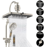 Hibbent 5-spray Dual Filtered Rainfall Shower Head Combo, High Pressure 13'' Showerhead with 10 Spray Mode Handheld, Easy Reach 4-way Diverter Arm with Pause Mode, 71'' Hose & Holder, Brushed Nickel