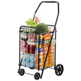 VEVOR Shopping Cart, Folding Grocery Utility Cart with Swivel Wheels, 90 LBS Large Load Capacity, Heavy Duty Rolling Laundry Basket Butler, Black