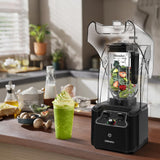 CRANDDI Quiet Commercial Blender with Soundproof Shield, 2200 Watt Professional Blenders for Kitchen, Black