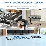 QXYXSM Folding Conference Table, Conference Room Table with Wheels, Flip Top Mobile Training Table, Modular Rolling Meeting Tables for Training Room, Seminar(6, Dark Black, 47.2in