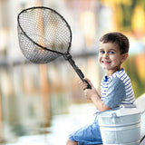 PLUSINNO Fly Fishing Net, 16" x 13", Rubber Mesh, Folding, Portable, Lightweight, Telescopic Handle, Ideal for Fly Fishing, Kayaking, and Boating