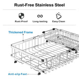 GSlife Large Capacity Expandable Dish Drying Rack with Absorbent Mat, 2-Piece Stainless Steel Dish Drainer Set for Counter with Removable Over Sink Rack, Family Size 15" W x 16.5"-21.5" L, Silver