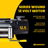 Novawinch Pro Plus 12,500 lb Electric Winch - IP68 Waterproof Sealed Series Wound Motor, 85 ft 3/8 in Wire Cable, 171:1 Gear Ratio - 12 Volt Truck, Trailer, Off-Road Recovery Applications