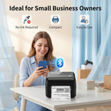 Bluetooth Thermal Shipping Label Printer with Built-in Label Bin, Wireless 4x6 Label Printer for iPhone, Android, Windows & Mac, Includes 50 Labels, Works with USPS, UPS, Amazon, Etsy, Shopify, Black