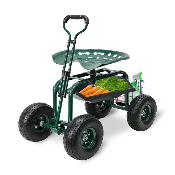 Garden Cart with Seat on Wheels Rolling Gardening Stool with Wheels Heavy Duty for Planting with 360 Degree Swivel