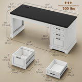 Itaar Farmhouse 55" Executive Desk, Computer Desk with Storage Drawers and Power Outlet