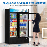 Ferueo Commercial Beverage Refrigerator, 40 Cu.ft.Display Fridge Glass Door Upright Display Door with Adjustable