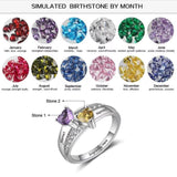 Oseew 10k Gold Personalized 2 Birthstones Rings for Women Personalized 2 Birthstones Rings 14k White gold Mother's Ring With 2 Names Mother Daughter Ring(White Gold)