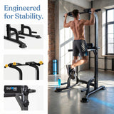 BARWING Pull Up Bar Station,Power Tower,Dip Station with 3D Backrest,Multi-Function Strength Training Stand Rack,Adjustable Height Dip Bars for Home Gym Strength Training Fitness Equipment（Full Black）