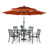 PHI VILLA 5 Pcs Patio Dining Set with Umbrella(Orange Red)