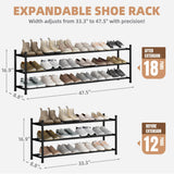 STORAGE MANIAC Long Expandable Shoe Rack, 18 Pairs Metal Wide Stackable Shoe Rack, Adjustable Shoes Shelf, Freestanding Shoes Organizer for Closet, Entryway, Hallway, Garage, Front Door, 3 Tiers