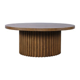 Jofran Auden 40" Round Mid-Century Modern Fluted Pedestal Coffee Table with Casters for Living Room, Accent Table, Chestnut