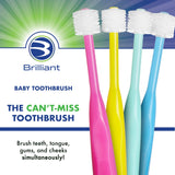 Brilliant Oral Care Baby Toothbrush with Soft Bristles and Round Head, for a Toddler Approved, Easy to Use All-Around Clean Mouth, 4-24 Months, When Front Teeth Appear, Blue Mint Yellow, 3 Pack