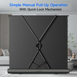 100" Portable Tab-Tension Matte White Manual Pull Up Projector Screen,178°Viewing Angle Movie Screen,Outdoor Projector Screen Wrinkle-Free Design for Backyard Movie