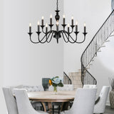 LIGHTDAMY Black Farmhouse Chandeliers for Dining Room Light Fixtures Over Table, 12 Light Industrial Candle Hanging Chandeliers for Living Room Kitchen Island Foyer Staircase